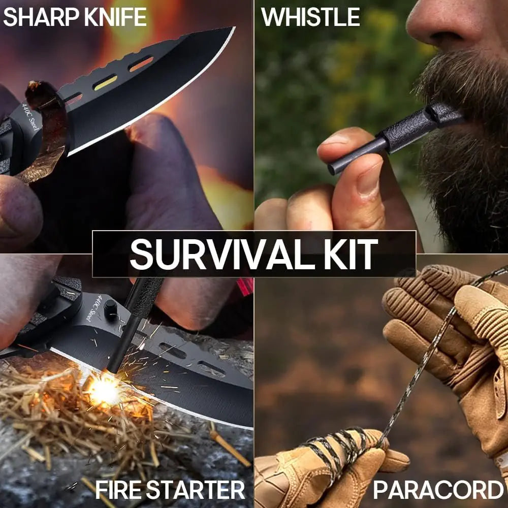 Tactical Folding Knife w/ Fire Starter, Whistle and Paracord