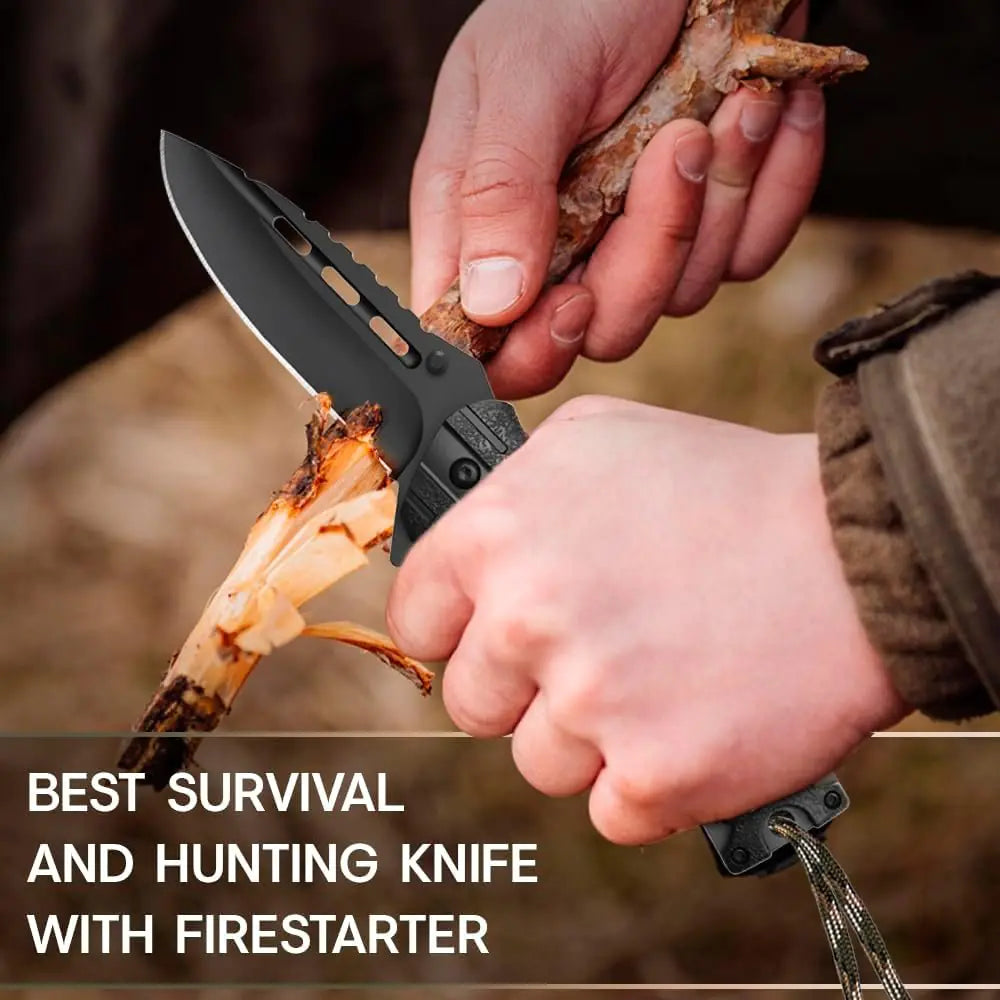 Tactical Folding Knife w/ Fire Starter, Whistle and Paracord